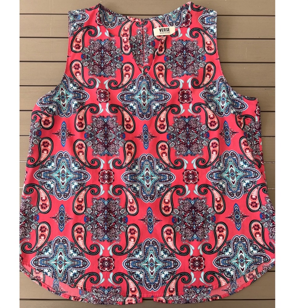 VERSE Jory‎ Split Neck Stitch Fix Womens Paisley  Sleeveless Top Blouse XXL
